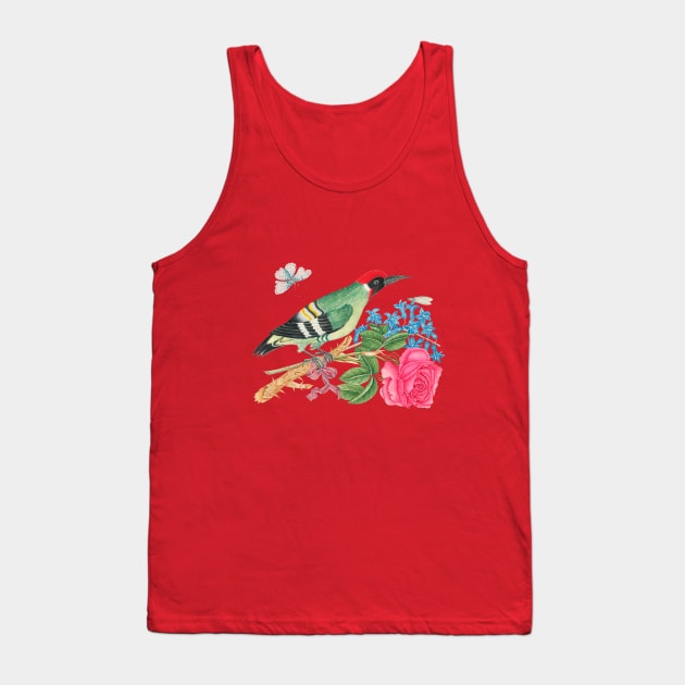 Bird With Flower Tank Top by Mako Design 